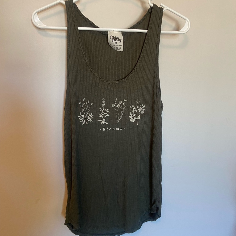 Army green ribbed tank top